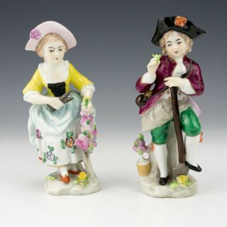 Antique Sitzendorf Porcelain - Man & Lady Gardener Figurines - Lovely