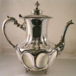 Antique Edwardian 1901 Van Bergh Silver Plate Coffee Tea Pot Quadruple Plate