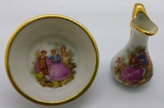 Miniature Limoges Porcelain Bowl And Pitcher For Dollhouse France Vintage