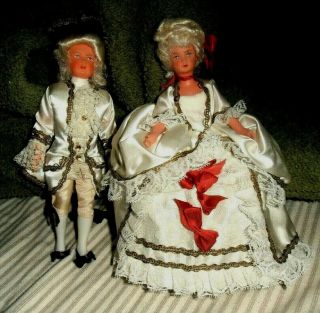 2 Vintage Dolls 9” Marie Antoinette (?) Doll Celluloid (?) King And Queen