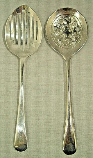 Silver Plate Serving Spoons 1 - Slotted & One Cranberry I.  F.  S.  Eng & Leonard