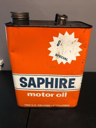 1 Vintage Antique Gulf Saphire Motor Oil Metal 2 Gallon Can With Lid