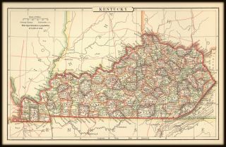 Vintage Map: State Of Kentucky - 1888 - 5 3/4 X 9 1/4 ",  Margins Multicolored