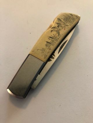 Gerber Silver Knight Scrimshaw Folding Pocket Knife Made In Japan Rare