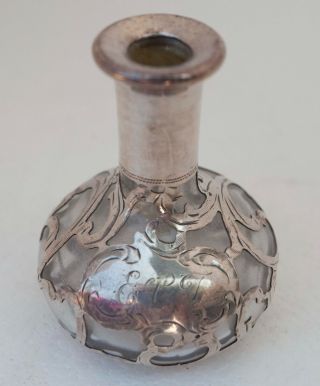 Vintage Sterling Silver Overlay Foliage Clear Glass Perfume Bottle.