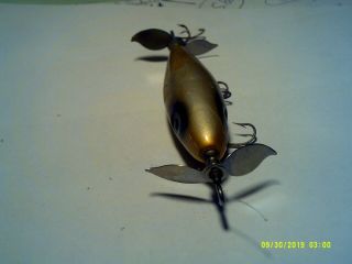 Vintage Fishing Lure Marked 3 1/4 Inches 2 Spinners Hooks Gray Gold Tint