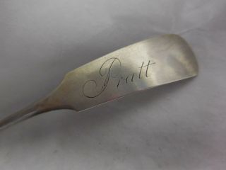 P MILLER AMERICAN COIN SILVER FIDDLE BACK SAUCE LADLE ENGRAVED 