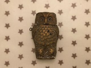 Antique Victorian Or Edwardian Owl Vesta Case