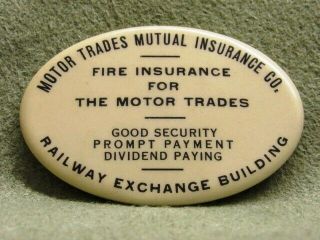 Antique Motor Trades Insurance Co Celluloid Advertising Pocket Mirror