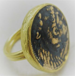 Ancient Roman Style Gold Plated Ring With Greek Coin Insert