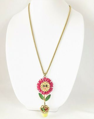 Betsey Johnson ' Garden Party ' Flower/Pot Pendant Necklace RARE/HTF 2
