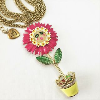 Betsey Johnson ' Garden Party ' Flower/Pot Pendant Necklace RARE/HTF 3