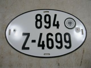 Vintage/antique Bundesfinanzverwaltung D German License Plate Oval 894 Z - 4699