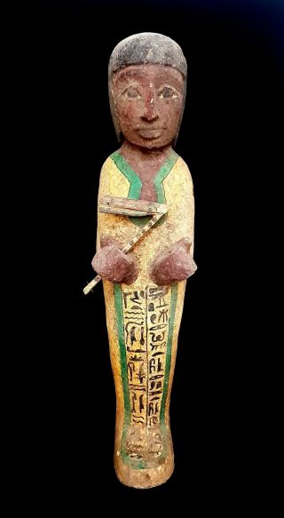 Rare Large Egyptian Royal Wooden Antique Priest Sculpture Statue Hieroglyphic