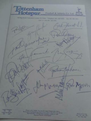 Tottenham Hotspur Fc Spurs 1990 - 1991 Rare Squad Official Autograph Sheet