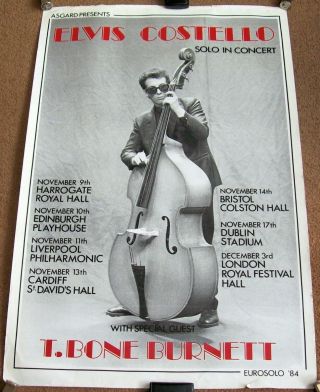 Elvis Costello & T - Bone Burnett Stunning Rare " Eurosolo " U.  K.  Tour Poster 1984