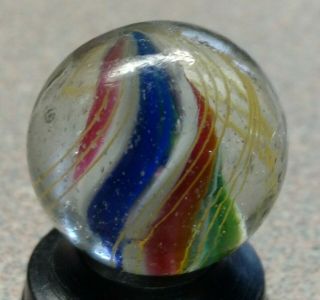 Antique German Handmade Marble - Solid Core,  Red/blue/green/pink & White,  9/16 ",  Nm