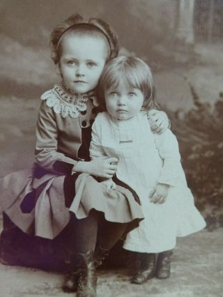 Antique Cabinet Card Photo Two Sweet Little Girls Identified Sisters Peoria Il