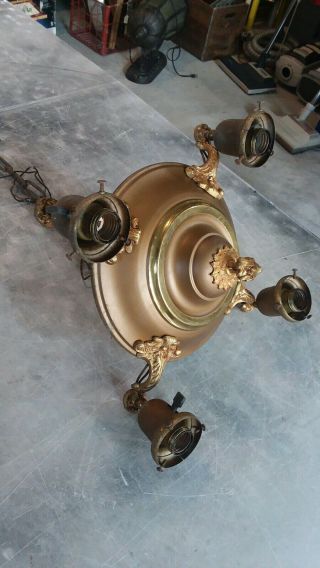 Vintage Antique Metal Art Nouveau Ceiling Light Chandelier Fixture