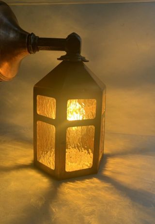 Antique Arts & Crafts - Mission - Copper - Amber Glass - Wall Sconce - Lamp - Light - Fixture