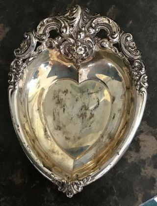 Vintage Wallace Rose Point Sterling Candy Nut Dish Heart Shaped 4850 - 9