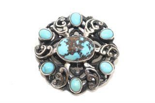 A Lovely Antique Art Deco Sterling Silver 925 Turquoise Brooch 16085