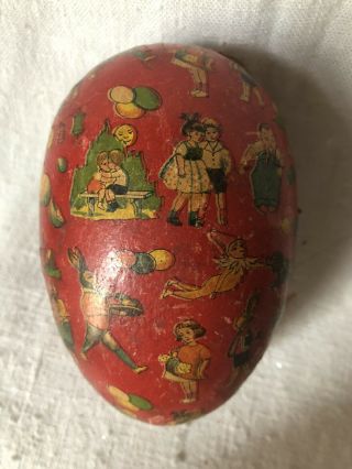 Antique Germany Paper Mache Egg Candy Container Cardboard Ornament 4” Red