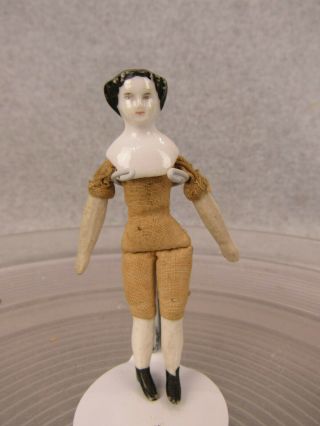 3 - 1/4 " Antique German Miniature China Shoulder Head Doll Dollhouse Size Doll