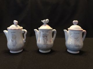 Vintage Precious Moments 1995 Minature Teapots Set Of Three