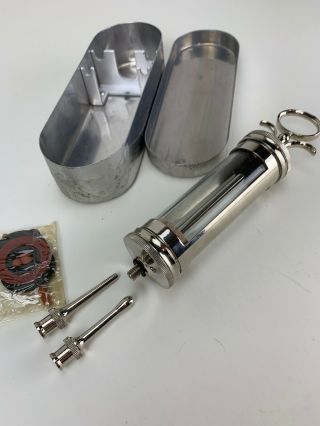 Antique Vintage Medical Surgical Glass Syringe In Metal Case