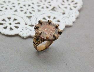 Indian Head Penny Coin Ring Antique 1903 Brass Setting Size 7 Adjustable Vintage
