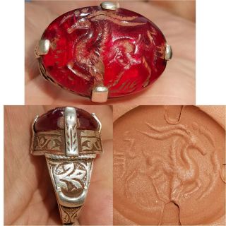Silver Wonderful Lovely Ring Antique Natural Stone Intaglio Deer 33