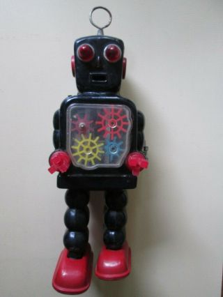 Vintage Ko Yoshiya High Wheel Gear Robot Clockwork Windup Tin Toy,  Japan - Rare