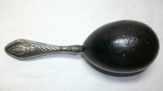 Antique Circa 1900 Egg Shaped Ebony Darner W/ Sterling Handle 5.  5 In.