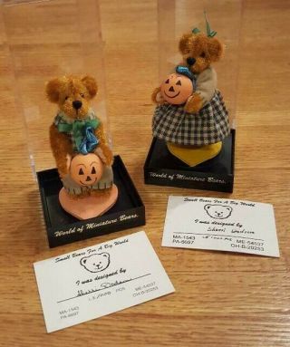 World Of Miniature Bears Graham & Beverly 3 " Vintage Fabric Bears - Halloween