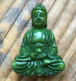 Chinese Hand - Carved Carving Green Jade Buddha Desk Statue Or Pendant