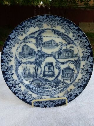 Antique Plate Souvenir Of Philadelphia Blue England