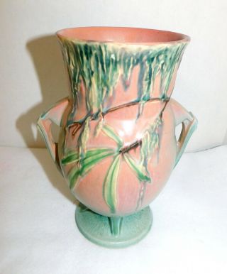 Rare Vintage Roseville Pottery Moss Pink Green Large Vase Handle 783 9 Signed