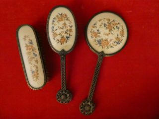 Vintage Antique Vanity Set From The Uk Features Micro Cross Stitch Backs