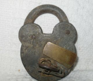 Antique Iron & Brass Padlock Lock With Key Old Vintage 4 " X 3 "