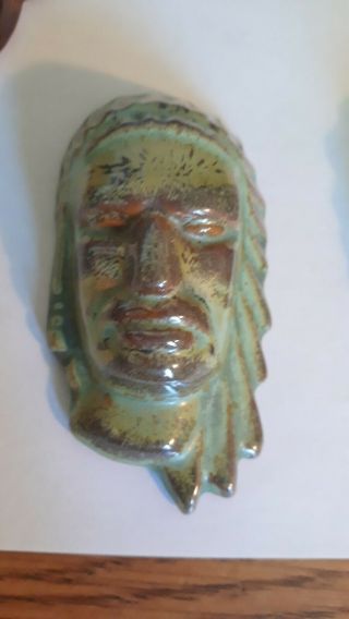 Frankoma 135 Indian Head Mask Ada Clay 1934 - 1954 Rare,  Prairie Green