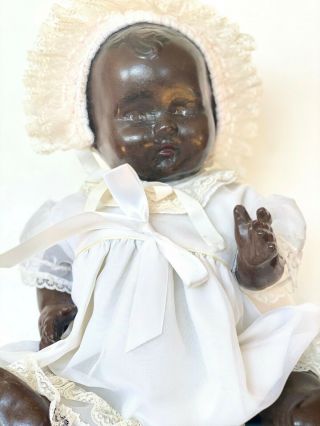 Large Antique Black Composition Baby Doll Painted Face Sweet Dress As - Is Repair