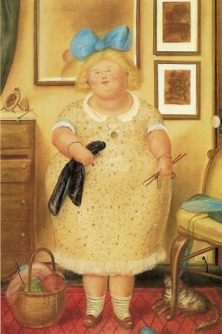 Rare Fernando Botero Fat Old Maid With Knitting Needle Art Pc