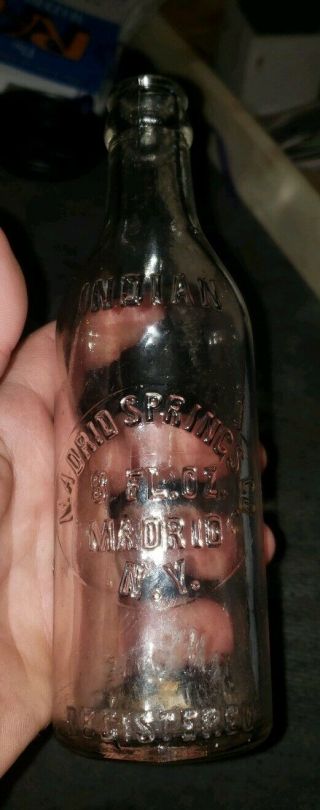 Antique Vintage Madrid Springs Ny 8 Oz Embossed Soda Mineral Water Bottle Rare