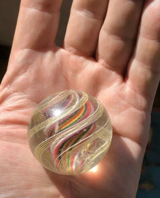 Rare Large Antique 2”,  Handmade Transparent Multi Color Swirl German Marble