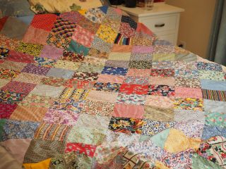 1940s 76 X 66 " Cotton Quilt Top Fabric Sampler 6 " Square Hand Sewn Very Accurate