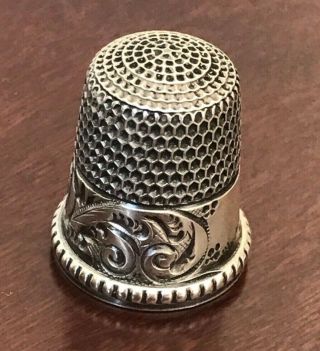 Antique Chased Scroll,  Sterling Silver Thimble By Simons Brothers C1890s