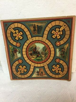Unidentified Antique Game Board With Great Lithograph Art Ca.  1890