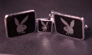 Vintage Playboy Bunny Black Silver Tone Cufflinks Tie Tack Club Member