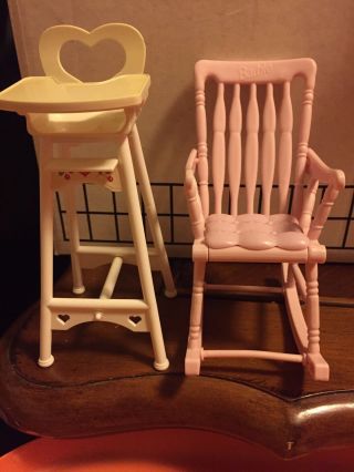 Vintage 1997 Mattel High Chair And Pink Rocking Chair